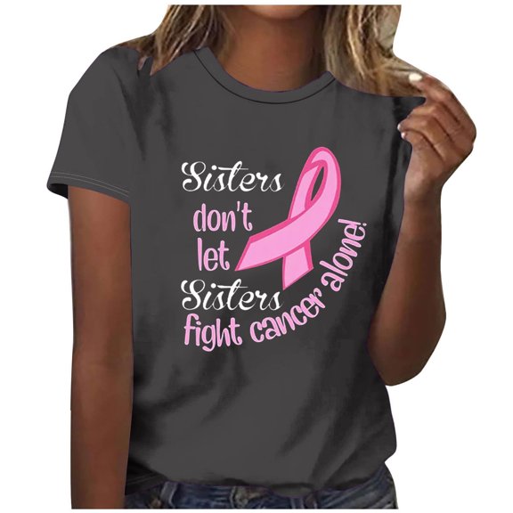 Alkepwun Breast Cancer Printed Shirts for Women Sunflower Pink Ribbons T-Shirt Breast Cancer Awareness Tee Tops