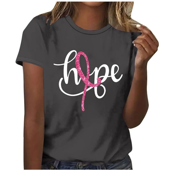 Alkepwun Breast Cancer Printed Shirts for Women Sunflower Pink Ribbons T-Shirt Breast Cancer Awareness Tee Tops