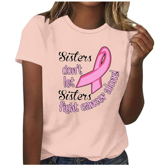 Alkepwun Breast Cancer Printed Shirts for Women Sunflower Pink Ribbons T-Shirt Breast Cancer Awareness Tee Tops