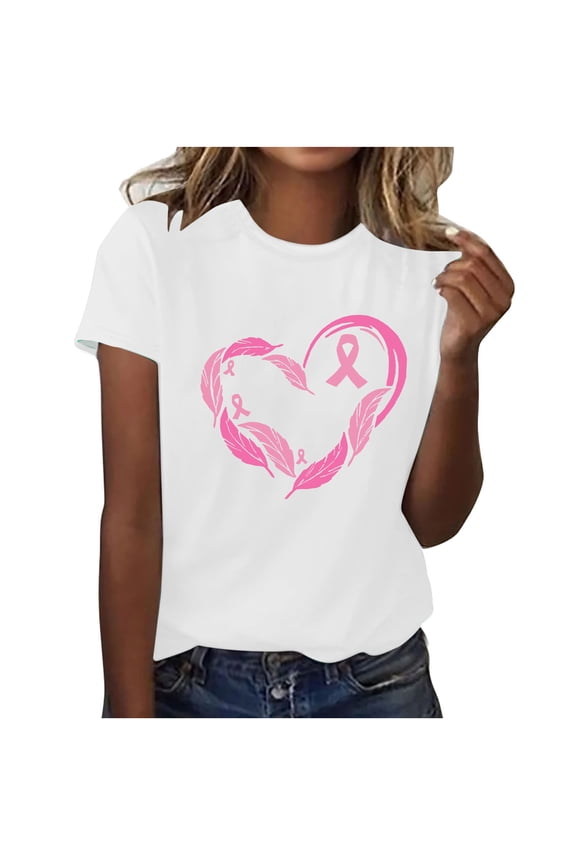 Breast Cancer Printed Shirts for Women Sunflower Pink Ribbons T-Shirt Breast Cancer Awareness Tee Tops