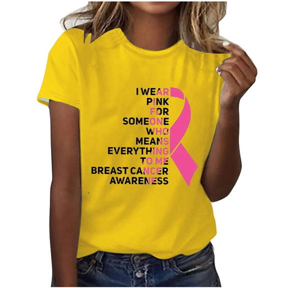 Alkepwun Breast Cancer Printed Shirts for Women Sunflower Pink Ribbons T-Shirt Breast Cancer Awareness Tee Tops