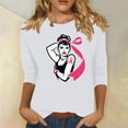 thumbnail image 1 of Alkepwun Breast Cancer Shirt Women October Cancer Fighter Tshirt Women's Strength Warrior Graphic Tees 3/4 Sleeve Tops, 1 of 4