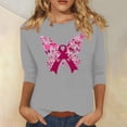thumbnail image 1 of Alkepwun Breast Cancer Shirt for Women Butterfly Pink Ribbon Breast Cancer Awareness Shirts Stronger Than Cancer Inspirational Tee 3/4 Sleeve Tops, 1 of 4