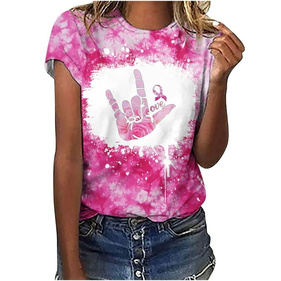 Alkepwun Breast Cancer Shirt for Women Element Printed Awareness Pink Ribbon T-Shirt Cancer Survivor V-Neck Tops