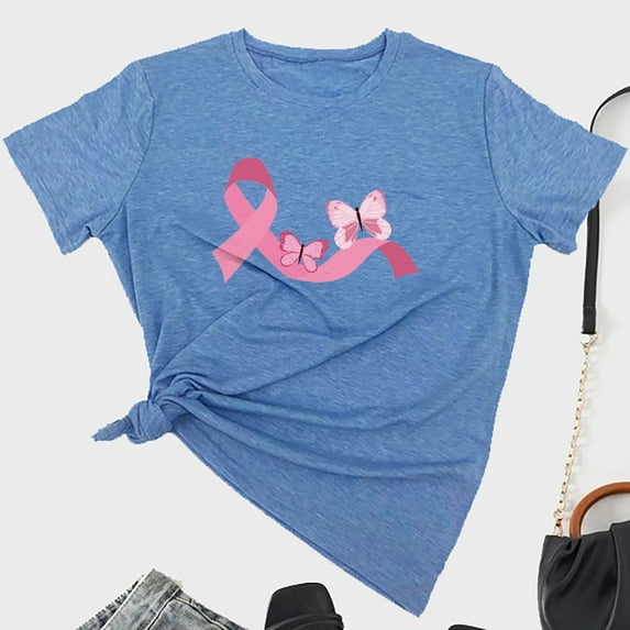 Alkepwun Breast Cancer Shirt for Women Pink Ribbon Butterfly T-Shirt Breast Cancer Awareness Inspirational Short Sleeve Top Graphic Tees