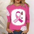 thumbnail image 1 of Alkepwun Breast Cancer Shirt for Women Pink Ribbon Inspirational Tops Butterfly Heart Graphic Tees Fighting Survivor Gifts 3/4 Sleeve Tops, 1 of 4