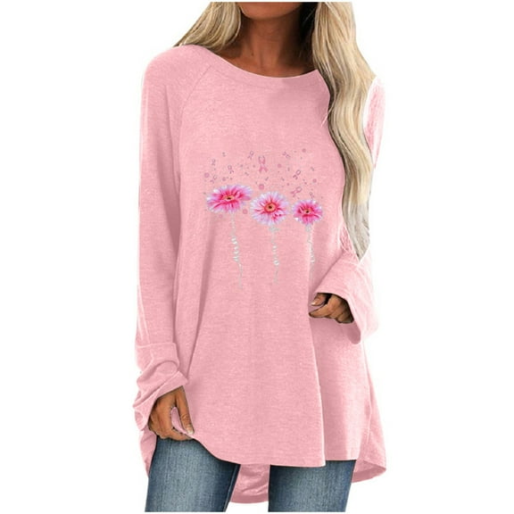 Alkepwun Breast Cancer Sweatshirts for Women Print Pullover Tops Fall Winter Holiday Long Sleeve Crewneck Sweater