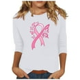 thumbnail image 1 of Alkepwun Breast Cancer Tshirt for Women Loose Pink Ribbon Print Awareness Support Tops 3/4 Length Sleeve Inspirational Blouse, 1 of 4
