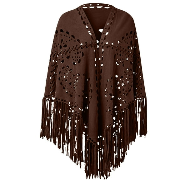 Alkepwun Cape Shawl for Women Solid Color Suede Hollow Out Medieval Cloak Western Style Laser Cut Triangle Poncho with Long Fringe Soft Comfortable Eye-Catching Evening Dress Shawl