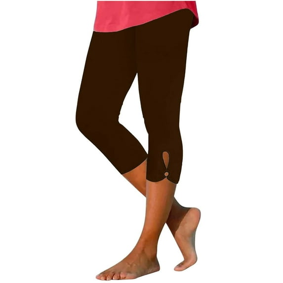 Alkepwun Capri Leggings for Women High Waist Yoga Leggings Tummy Control Capri Pants Solid Color Workout Running Pants Gym Stretch Joggers