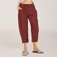 thumbnail image 1 of Alkepwun Capri Pants Women Plus Size Cotton Linen Pants Casual Solid Drawstring Elastic Waist Cropped Trousers with Pockets on Clearance, 1 of 1