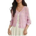 thumbnail image 1 of Alkepwun Cardigan for Women Crochet Knit Openwork Long-Sleeve Ruffled Button Open Front Top Lightweight Breathable Loose Casual Beach Cover-Up, 1 of 5