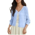 thumbnail image 1 of Alkepwun Cardigan for Women Crochet Knit Openwork Long-Sleeve Ruffled Button Open Front Top Lightweight Breathable Loose Casual Beach Cover-Up, 1 of 5