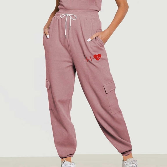 Alkepwun Cargo Joggers for Women with Pockets Casual Drawstring Elastic Waist Jogger Pants Y2k Trendy Lounge Trousers Active Sweatpants