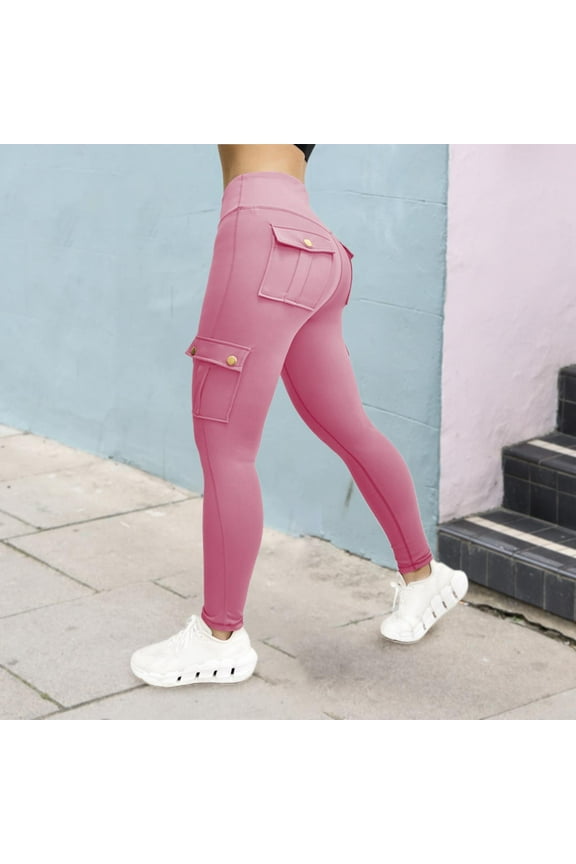 Cargo Leggings for Women with 4 Pockets, Butt Lifting Yoga Workout Pants, High Waisted Tummy Control Gym Running Pants