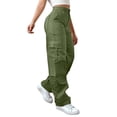 thumbnail image 1 of Alkepwun Cargo Pants Women Casual Solid Color Stretch Waist Button Belt Zipper Britche Lightweight Comfortable Breathable Multi Pocket Loose Fit Daks Outdoor Hiking Sports Cycling Workwear Trousers, 1 of 8