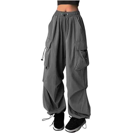 Alkepwun Cargo Pants Women High Waist Baggy Casual Parachute Trousers Loose Fit Y2K Streetwear with Multi Pockets