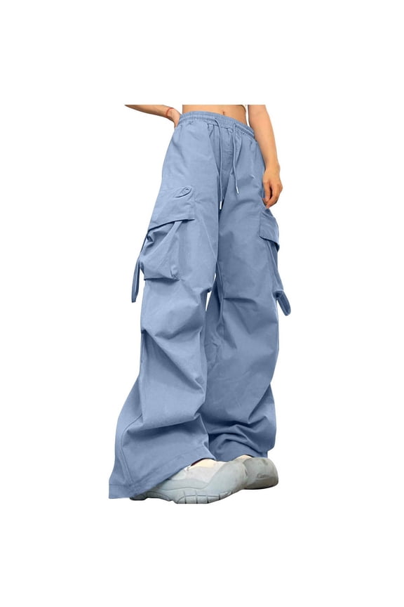 Cargo Pants for Women High Waist Baggy Casual Solid Parachute Trousers Loose Fit Y2K Streetwear with Multi Pockets