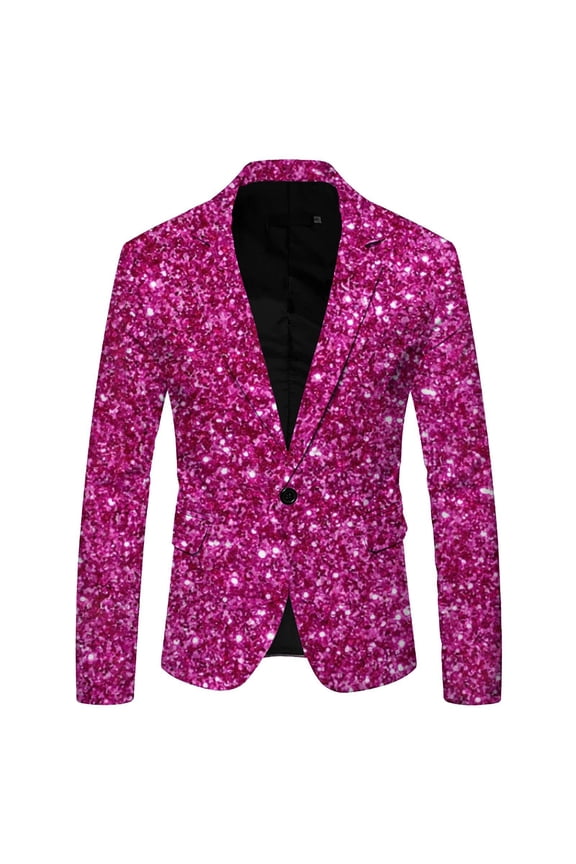 Casual Blazer for Men Sequined Lapel Single Button Jacket with Pockets Slim Fit Long Sleeve Business Casual Coat Birthday Party Carnival Dance Wedding Wear