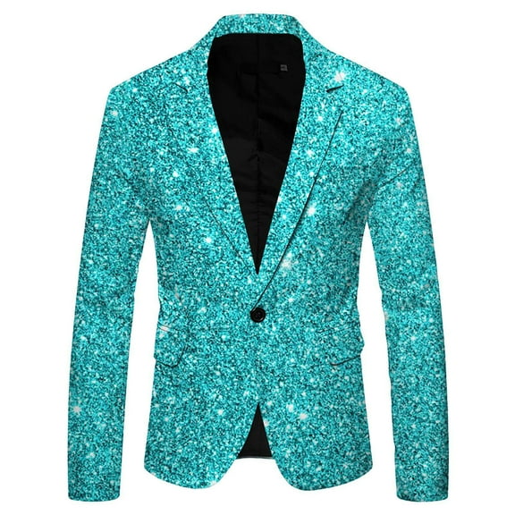 Alkepwun Casual Blazer for Men Sequined Lapel Single Button Jacket with Pockets Slim Fit Long Sleeve Business Casual Coat Birthday Party Carnival Dance Wedding Wear