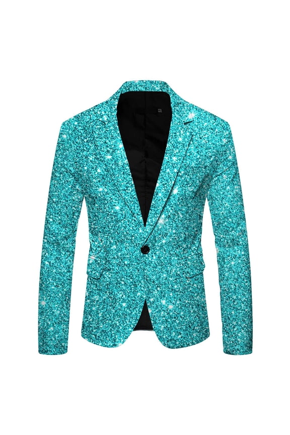 Casual Blazer for Men Sequined Lapel Single Button Jacket with Pockets Slim Fit Long Sleeve Business Casual Coat Birthday Party Carnival Dance Wedding Wear