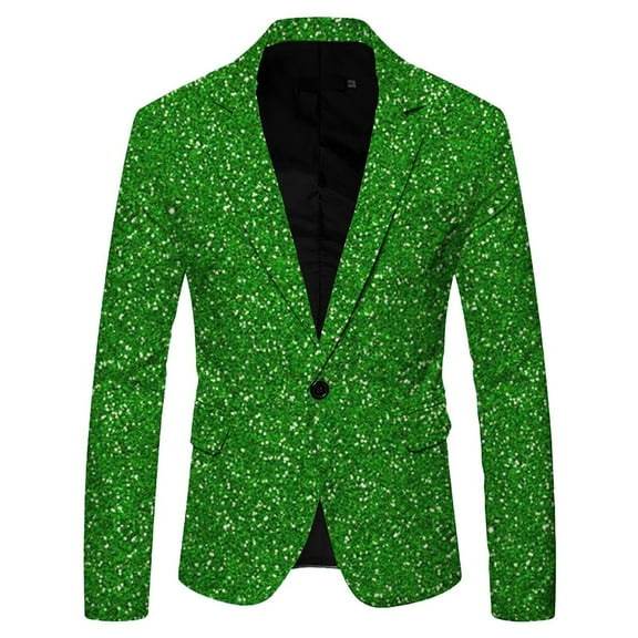 Alkepwun Casual Blazer for Men Sequined Lapel Single Button Jacket with Pockets Slim Fit Long Sleeve Business Casual Coat Birthday Party Carnival Dance Wedding Wear