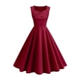 thumbnail image 1 of Alkepwun Casual Dresses for Women Hepburn Style Round Neck Sleeveless Swing A Line Evening Party Knee-Length Dress Front Panel Detail Solid Color Office Dresses, 1 of 3