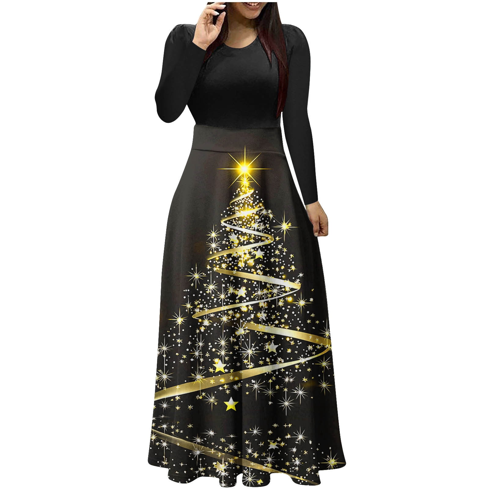 Festive Charm Dress - Christmas Print Long Sleeve main image 1