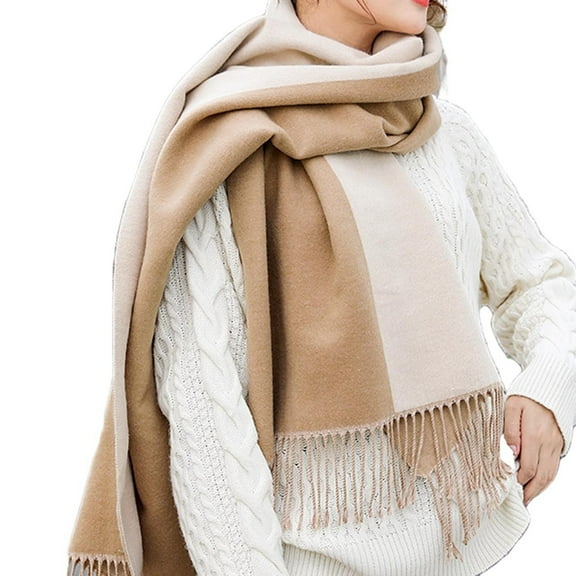 Alkepwun Chunky Scarf Fluffy Warps for Women Winter Thick Soft Shawl Double Sided Two Tone Tassel Matching Color Scarf shawl