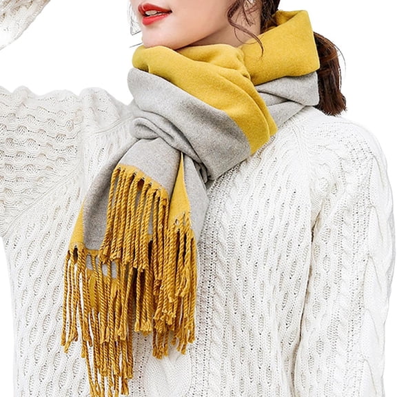 Alkepwun Chunky Scarf Fluffy Warps for Women Winter Thick Soft Shawl Double Sided Two Tone Tassel Matching Color Scarf shawl