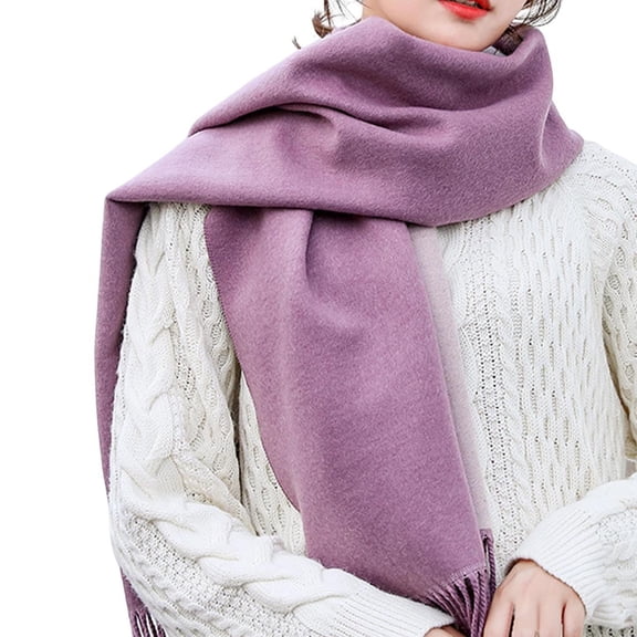 Alkepwun Chunky Scarf Fluffy Warps for Women Winter Thick Soft Shawl Double Sided Two Tone Tassel Matching Color Scarf shawl