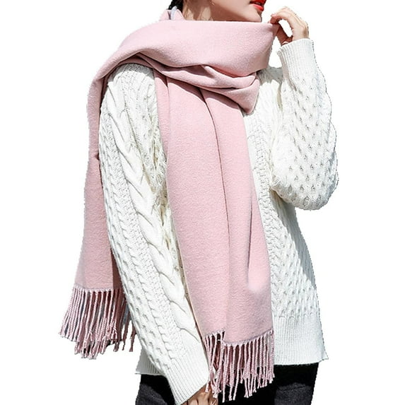 Alkepwun Chunky Scarf Fluffy Warps for Women Winter Thick Soft Shawl Double Sided Two Tone Tassel Matching Color Scarf shawl