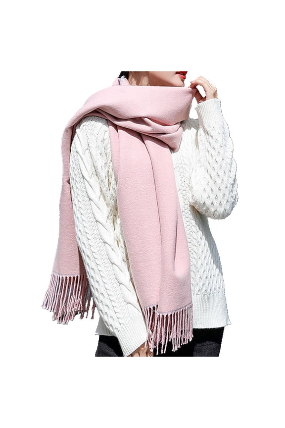 Chunky Scarf Fluffy Warps for Women Winter Thick Soft Shawl Double Sided Two Tone Tassel Matching Color Scarf shawl