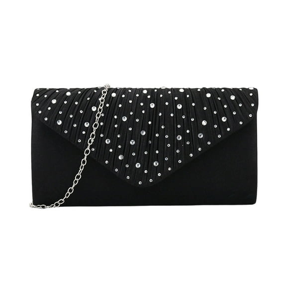 Alkepwun Clutch Purses for Women Frosted Satin Rhinestone Decor Envelope Bag Casual Versatile Chain-Strap Evening Purse for Party Prom Wedding
