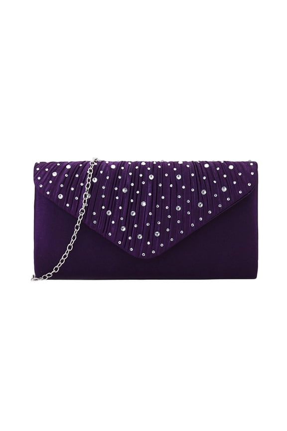 Clutch Purses for Women Frosted Satin Rhinestone Decor Envelope Bag Casual Versatile Chain-Strap Evening Purse for Party Prom Wedding