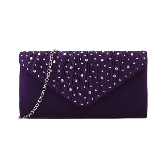 Alkepwun Clutch Purses for Women Frosted Satin Rhinestone Decor Envelope Bag Casual Versatile Chain-Strap Evening Purse for Party Prom Wedding