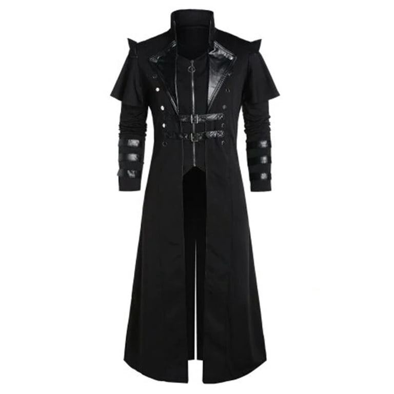 Alkepwun Coats for Men Medieval Costumes Steampunk Long Trench