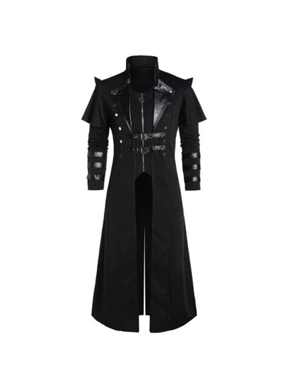 Coats for Men Medieval Costumes Steampunk Long Trench Coat Gothic Victorian Vintage Tailcoat Jacket Mens Double Breasted Zipper Coat Hoodless Casual Renaissance Stage Performance Jacket