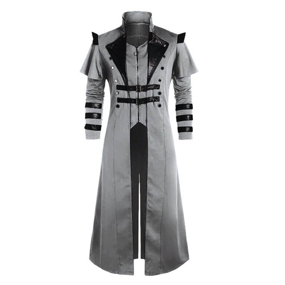 Alkepwun Coats for Men Medieval Costumes Steampunk Long Trench Coat Gothic Victorian Vintage Tailcoat Jacket Mens Double Breasted Zipper Coat Hoodless Casual Renaissance Stage Performance Jacket
