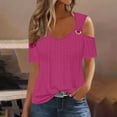 thumbnail image 1 of Alkepwun Cold Shoulder Tops for Women Short Sleeve T Shirts Trendy O-Ring Shirt Tops Slim Fit Tees Summer Casual V Neck Blouse, 1 of 6