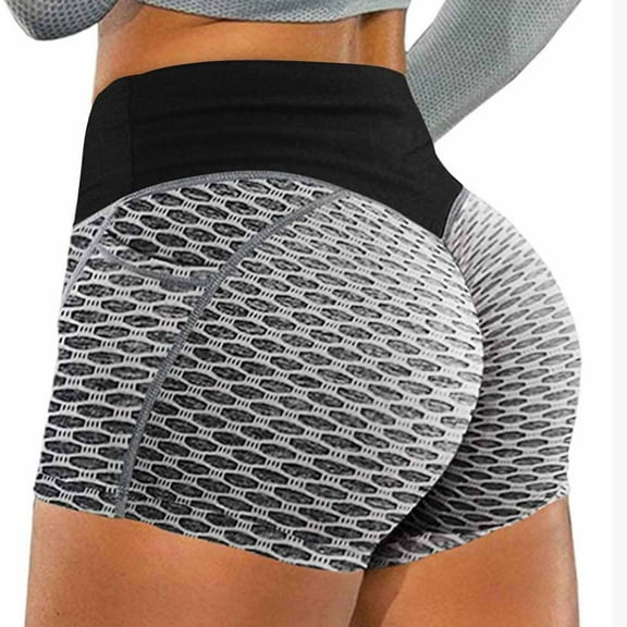 Alkepwun Compression Shorts for Women Solid Color Plus Size Stretch Honeycomb Yoga Shorts High-Waist Tummy Control Butt Lift Breathable Biker Shorts