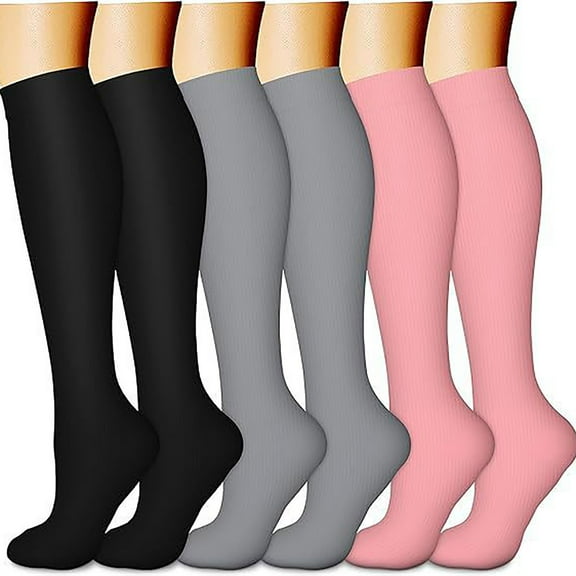 Alkepwun Compression Socks 6 Pairs Cotton Comfortable Breathable Long-Length Home Socks Athletic Fitness Running Circulation Socks Medical Compression Socks for Women Men Support Knee High Socks