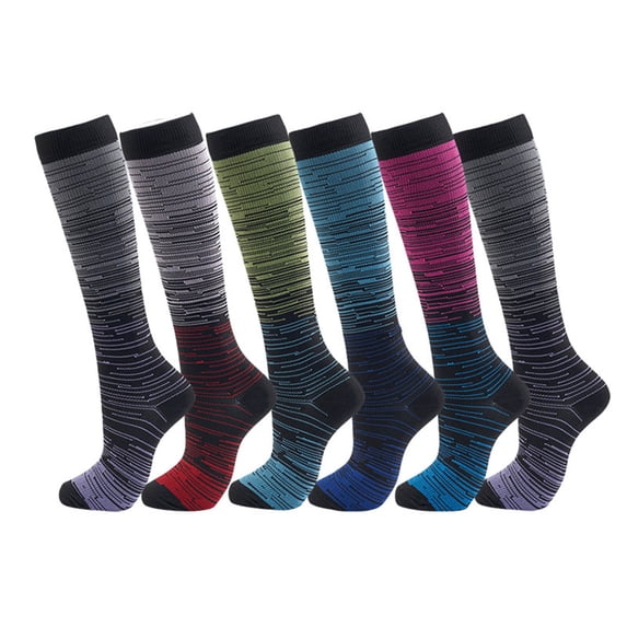 Alkepwun Compression Socks Women 6pc Floral Print Comfort Sweat-Wicking Knee-High Socks Lightweight Breathable Circulation Support Socks for Athletic Running Cycling