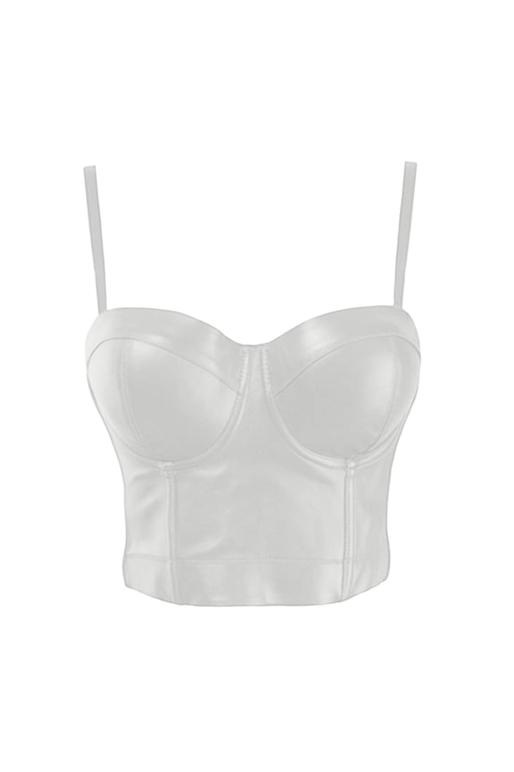 Corset Top Women's Solid Color Underwire Sleeveless Leather Bustier Cami Tank Top Stretch Versatile Thin Straps Push Up Sexy Gothic Punk Party Club Bras