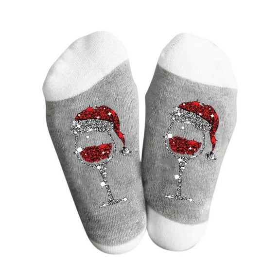 Alkepwun Cotton Socks Unisex Funny Wine Glass Print Color-Blocked Christmas Mid-Calf Socks Soft Comfortable Sweat-Wicking Breathable Sports Socks Gifts for Lovers