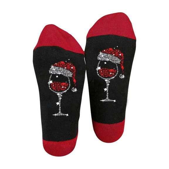 Alkepwun Cotton Socks Unisex Funny Wine Glass Print Color-Blocked Christmas Mid-Calf Socks Soft Comfortable Sweat-Wicking Breathable Sports Socks Gifts for Lovers