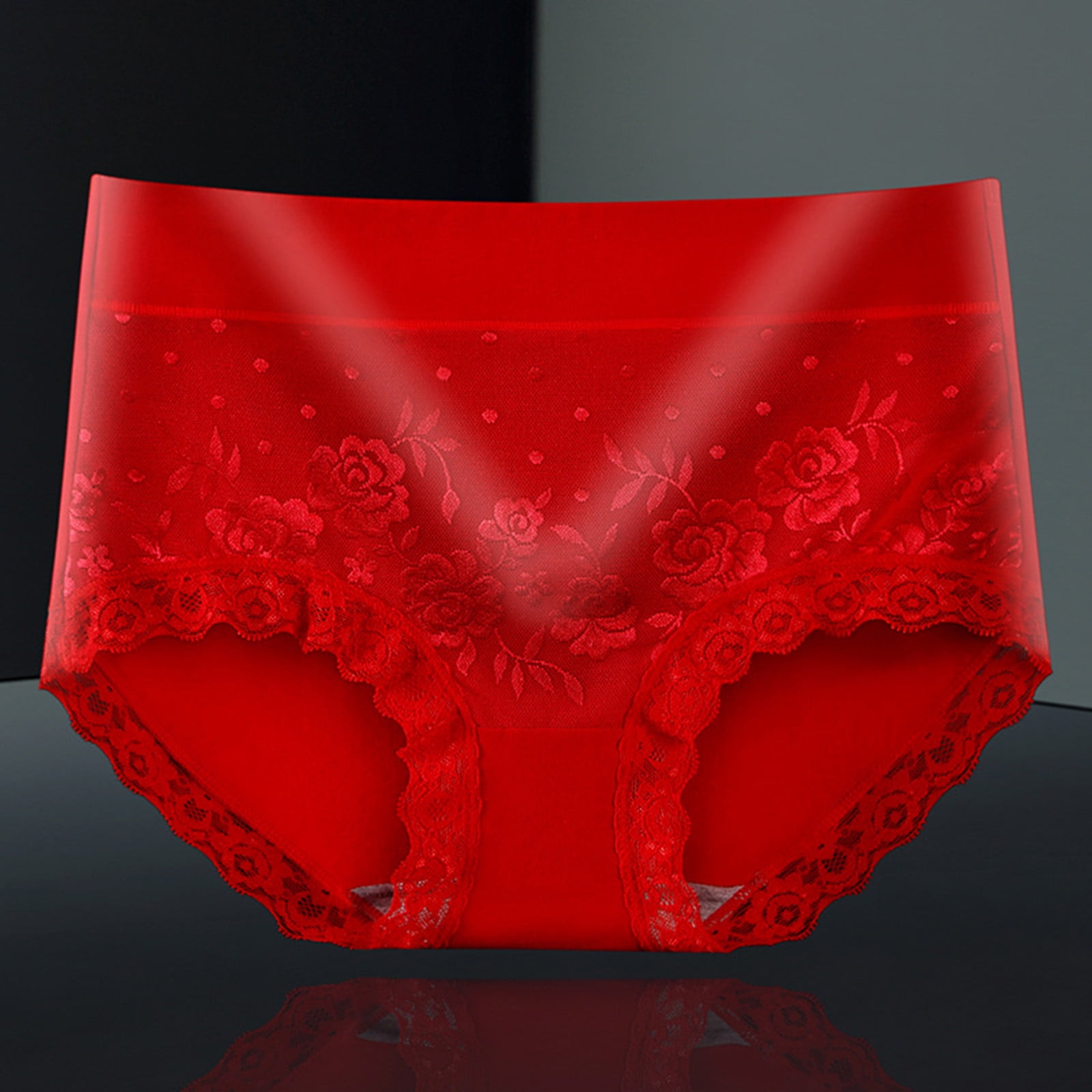 Alkepwun Cotton Underwear for Women High Waist Briefs Tummy Control Panties Floral Lace