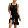 thumbnail image 1 of Alkepwun Cover Ups for Swimwear Women Sexy Openwork Mesh Tank Dress Beach Sleeveless Sheer Cover Up with Tassel Fringe Hem, 1 of 7