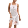 thumbnail image 1 of Alkepwun Cover Ups for Swimwear Women Sexy Openwork Mesh Tank Dress Beach Sleeveless Sheer Cover Up with Tassel Fringe Hem, 1 of 8