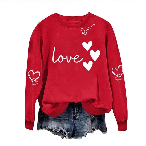 Alkepwun Crewneck Sweatshirts Women Valentine's Day Heart Bow Graphic Long Sleeve Casual Pullover Tops Comfort Breathable Hoodless Drop-Shoulder Top